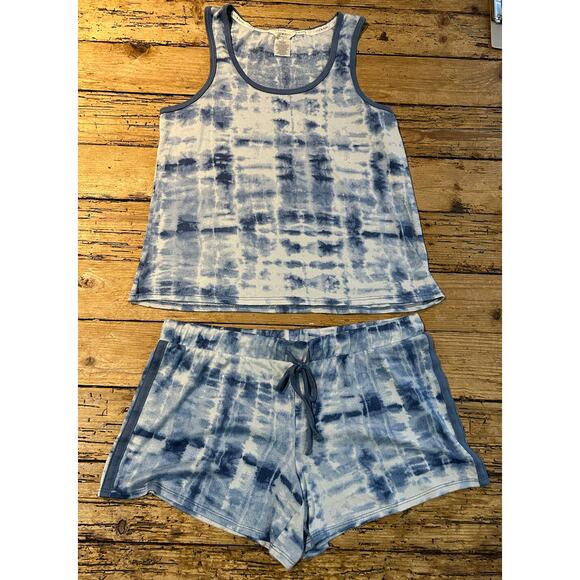 Lucky Brand women’s Size M tie-dye blue tank top and shorts pajama set NWOT - Picture 1 of 8